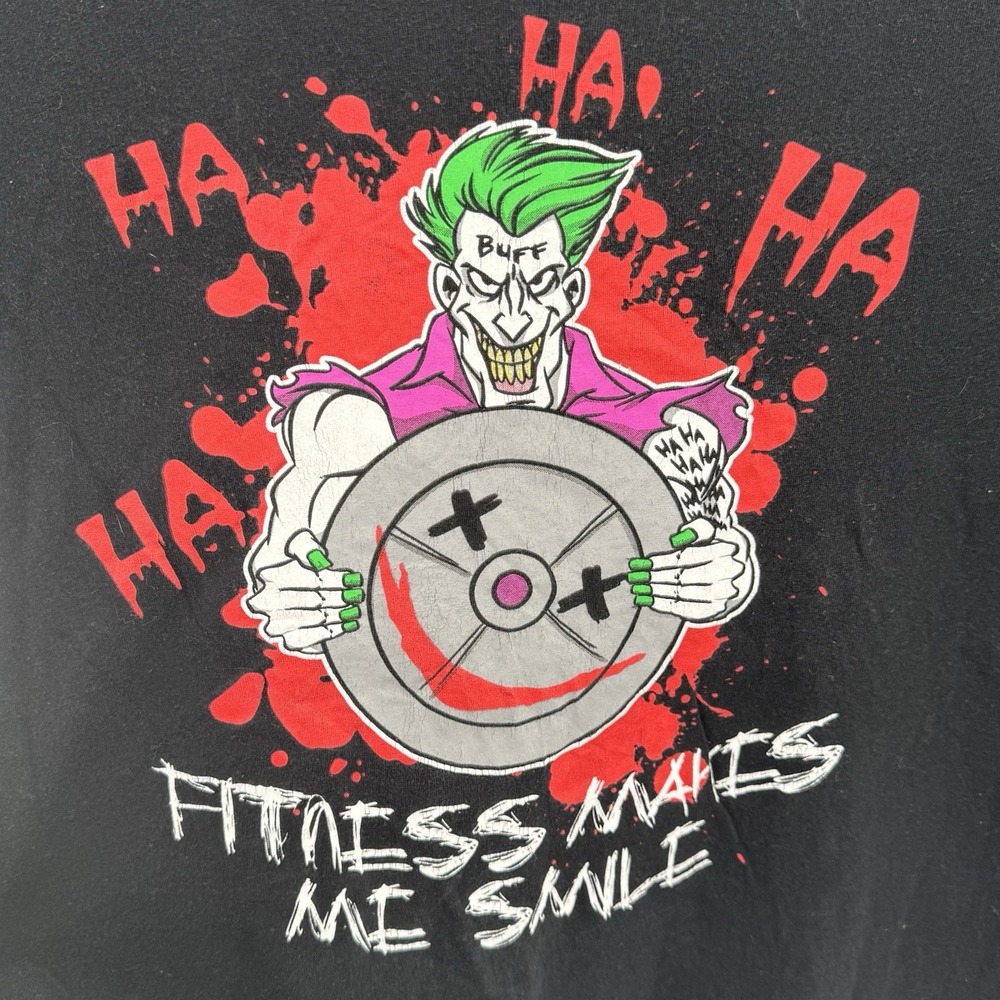 Flex Comics Graphic T  Black Joker Fitness Makes Me Smile No Size Tag Estimat M